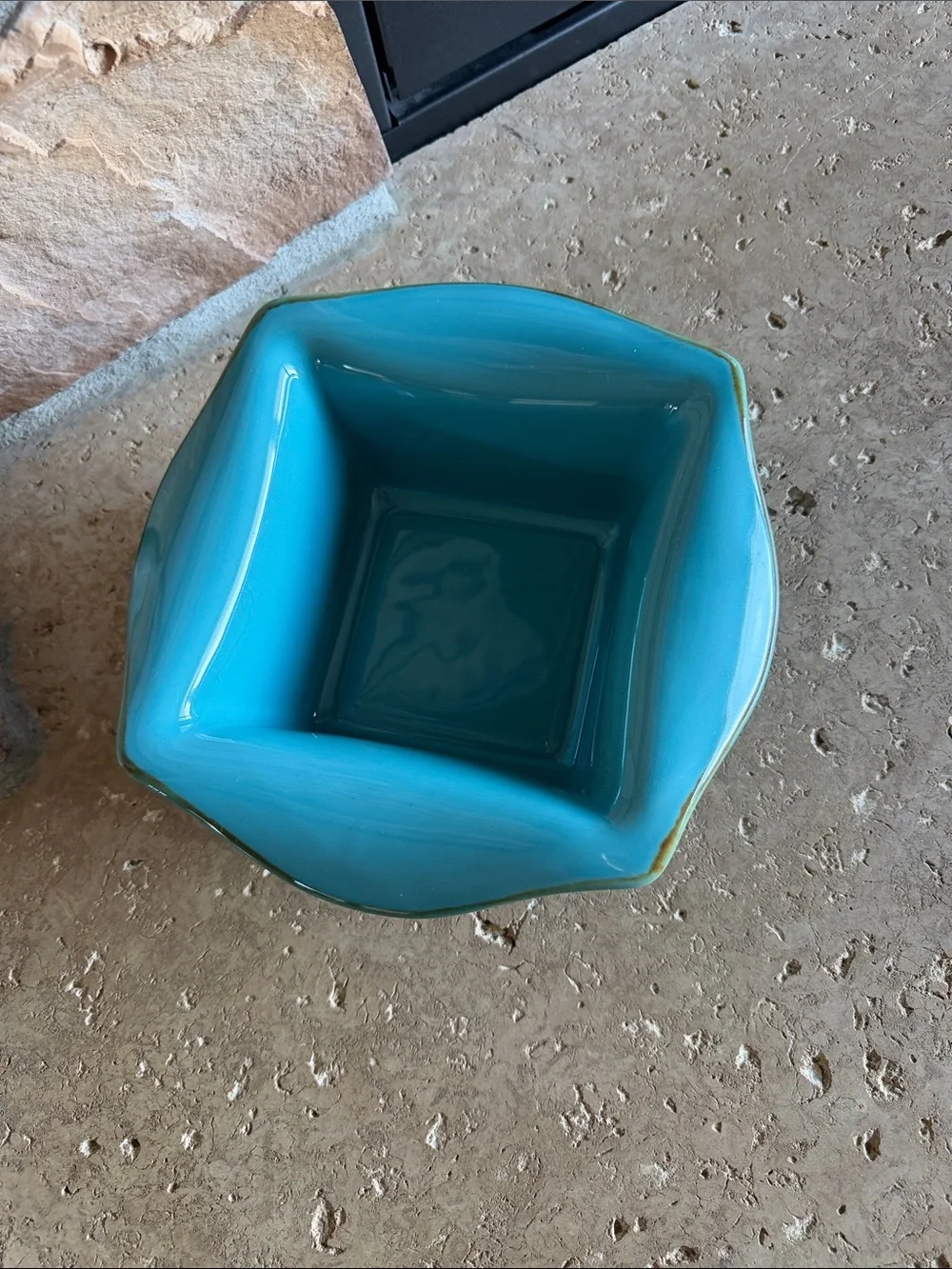 Southern Living At Home Turquoise Stoneware Square Dip Bowl with Flared Rim